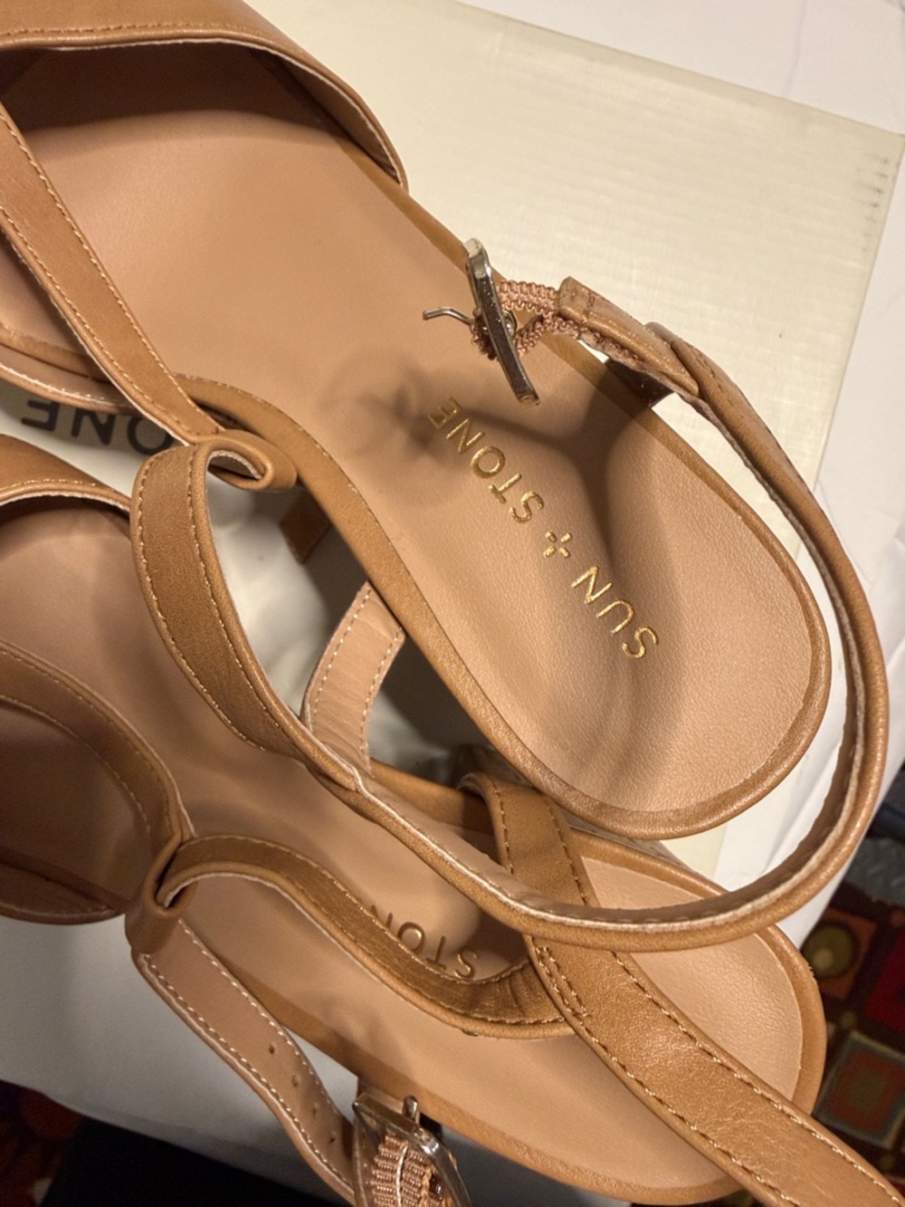 Sun + Stone Tan Cross-Strap Slingback Wedge Sandals - Picture 8 of 8